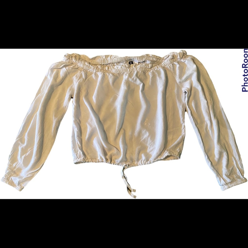 Divided by H&M White Off The Sholder Long Sleeve Drawstring Crop Top